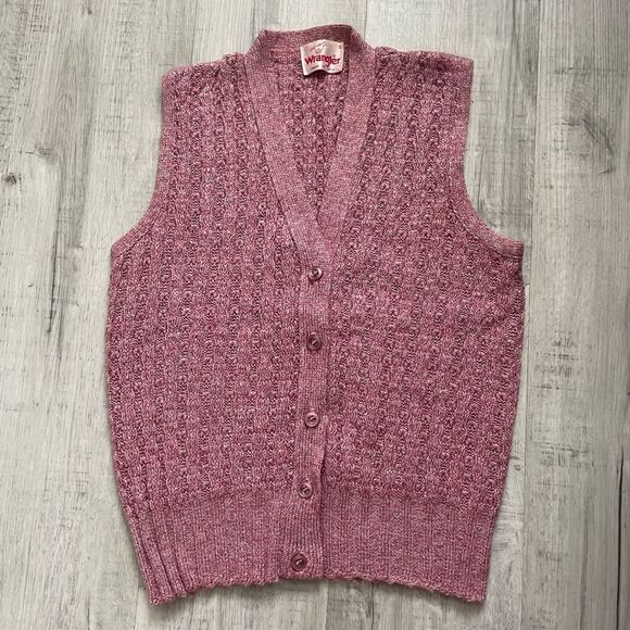Vintage Wrangler Knitted Pink Button Down Vest Size S - Picture 3 of 10